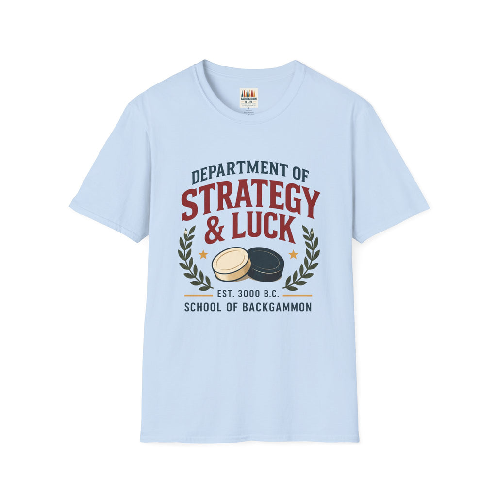 Backgammon T-Shirt — "Department of Strategy & Luck" Vintage Game Tee
