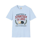Backgammon T-Shirt — "Department of Strategy & Luck" Vintage Game Tee