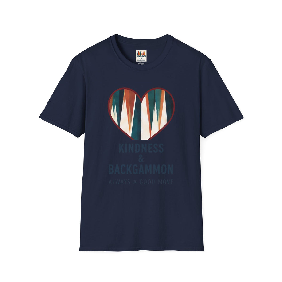 Backgammon Heart T-Shirt — "Kindness & Backgammon: Always a Good Move"