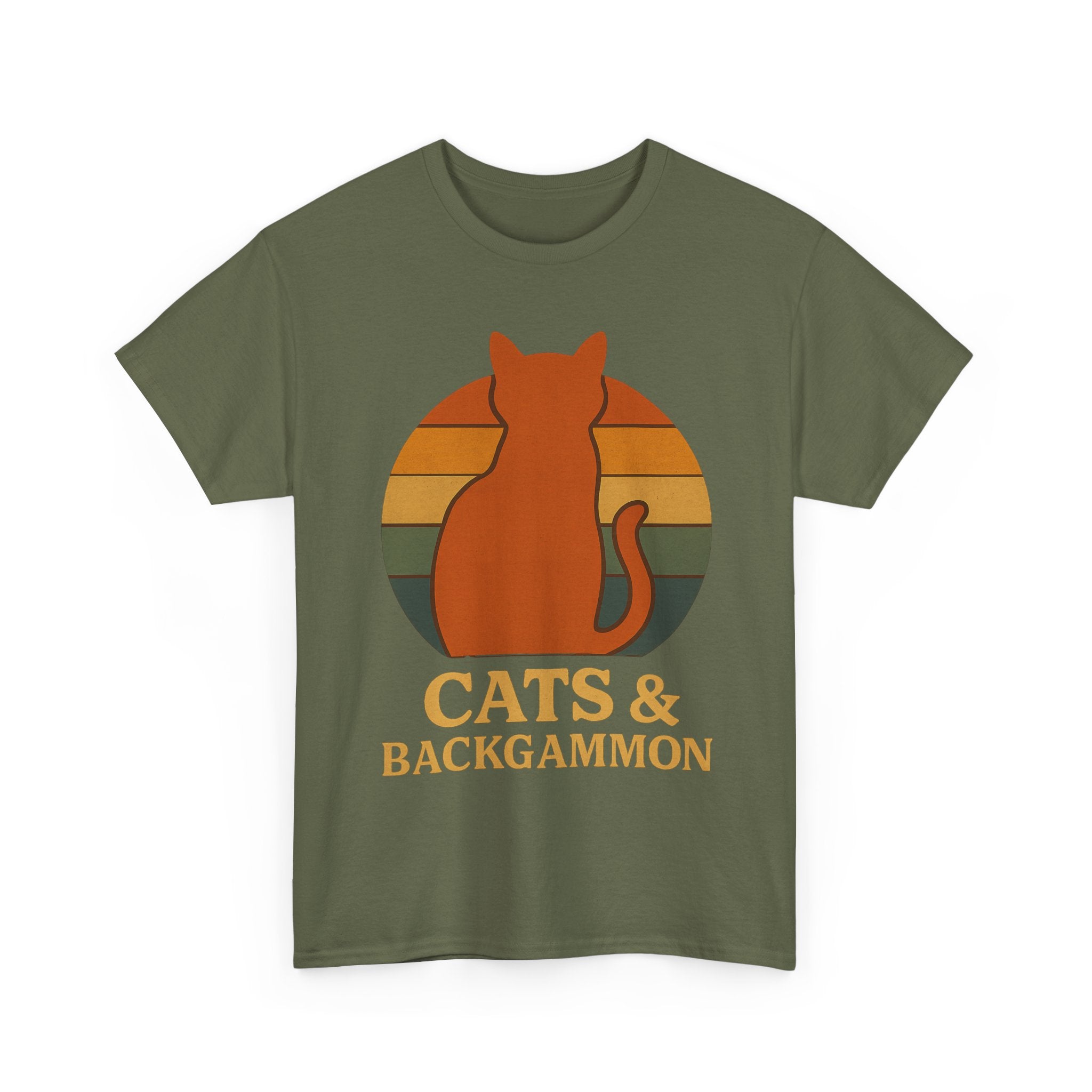 Retro Cat Silhouette Cats & Backgammon T-Shirt | Vintage Sunset Cat Tee
