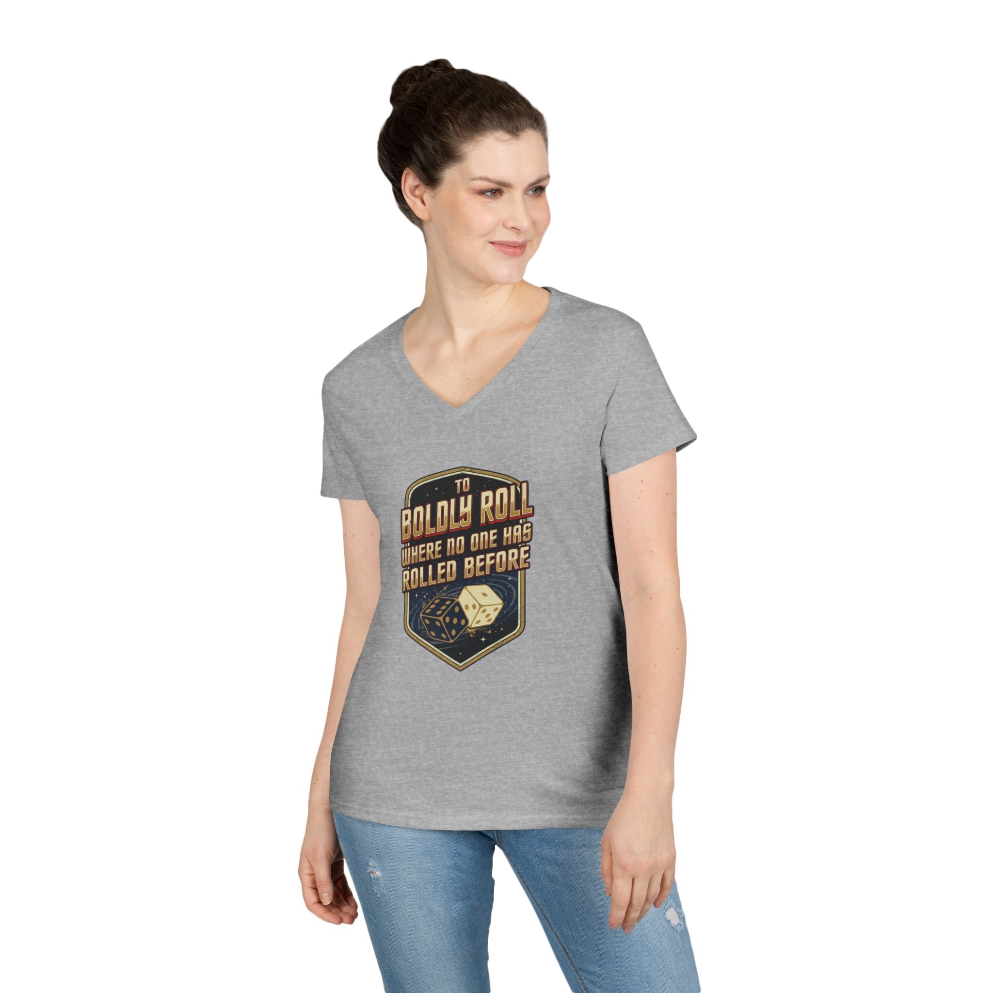 "To Boldly Roll Where No One Has Rolled Before" Ladies' V-Neck T-Shirt