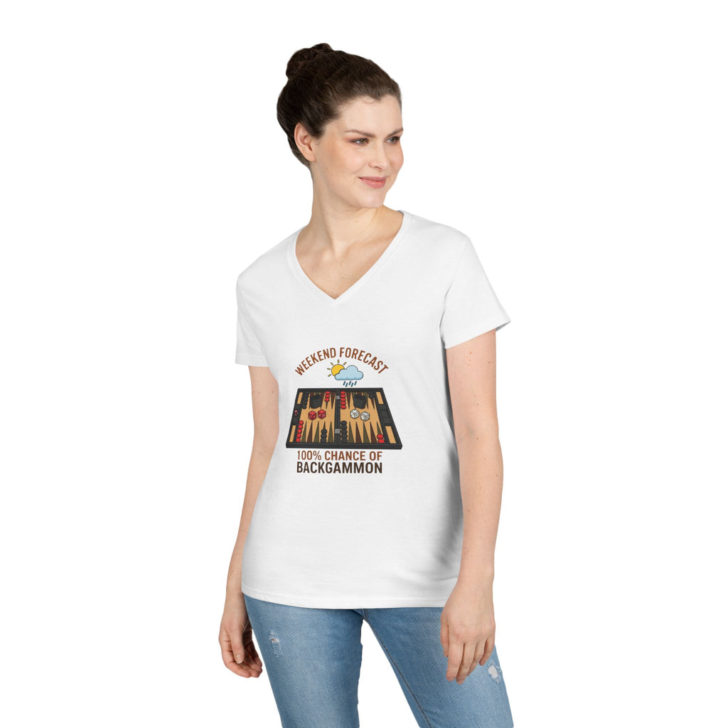 Weekend Forecast: 100% Chance of Backgammon Ladies' V-Neck T-Shirt