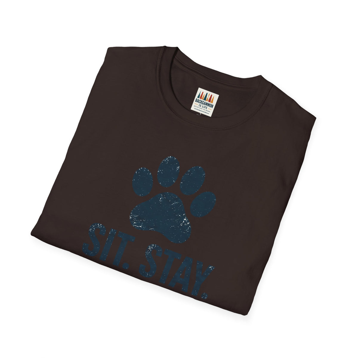 Backgammon T-Shirt — "Sit. Stay. Play Backgammon" Paw Print Tee