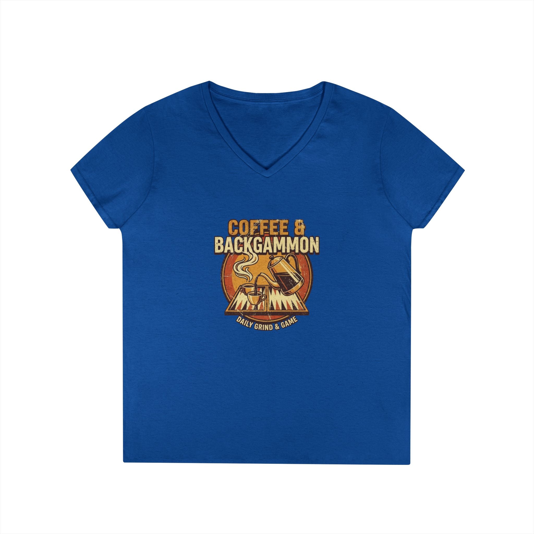 Coffee & Backgammon Ladies' V-Neck T-Shirt — Women's Casual Game Night Shirt