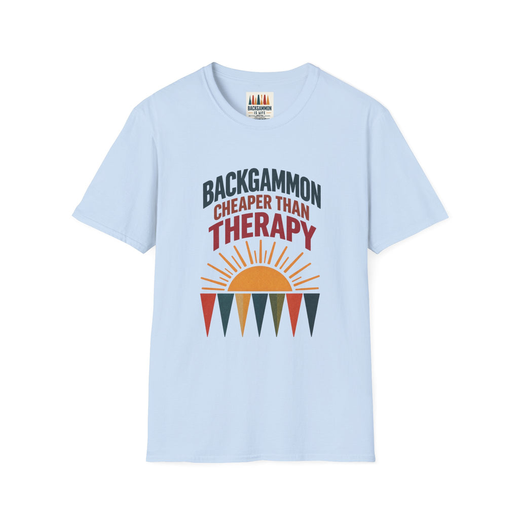 Backgammon Cheaper Than Therapy T-Shirt – Retro Sunset Board Game Tee