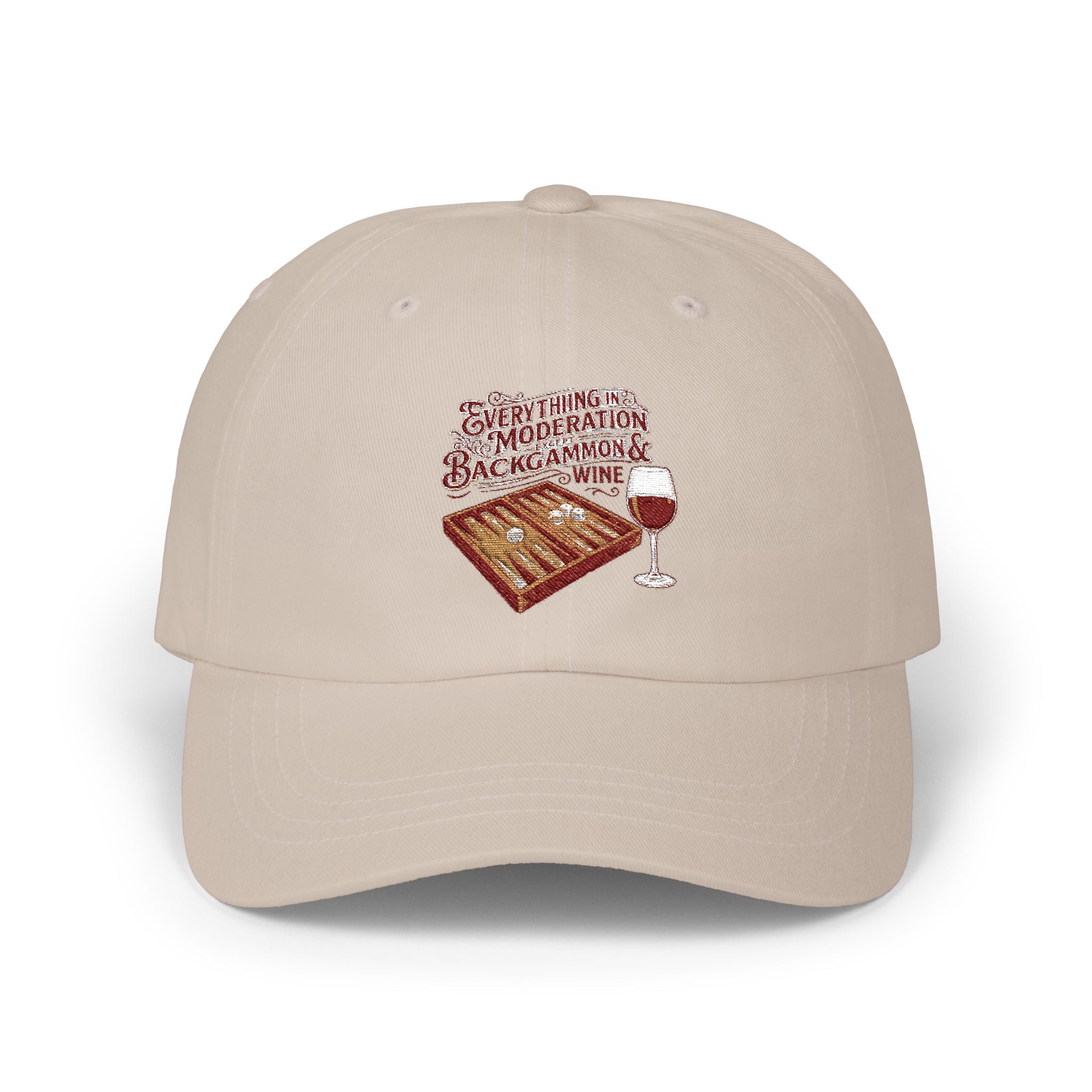 Everything In Moderation Except Backgammon And Wine Embroidered Baseball Hat