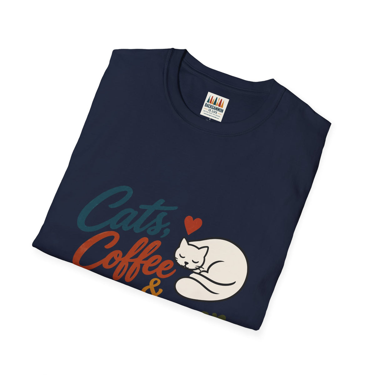 Cats, Coffee & Backgammon 2 T-Shirt — Retro Cat Lover Tee