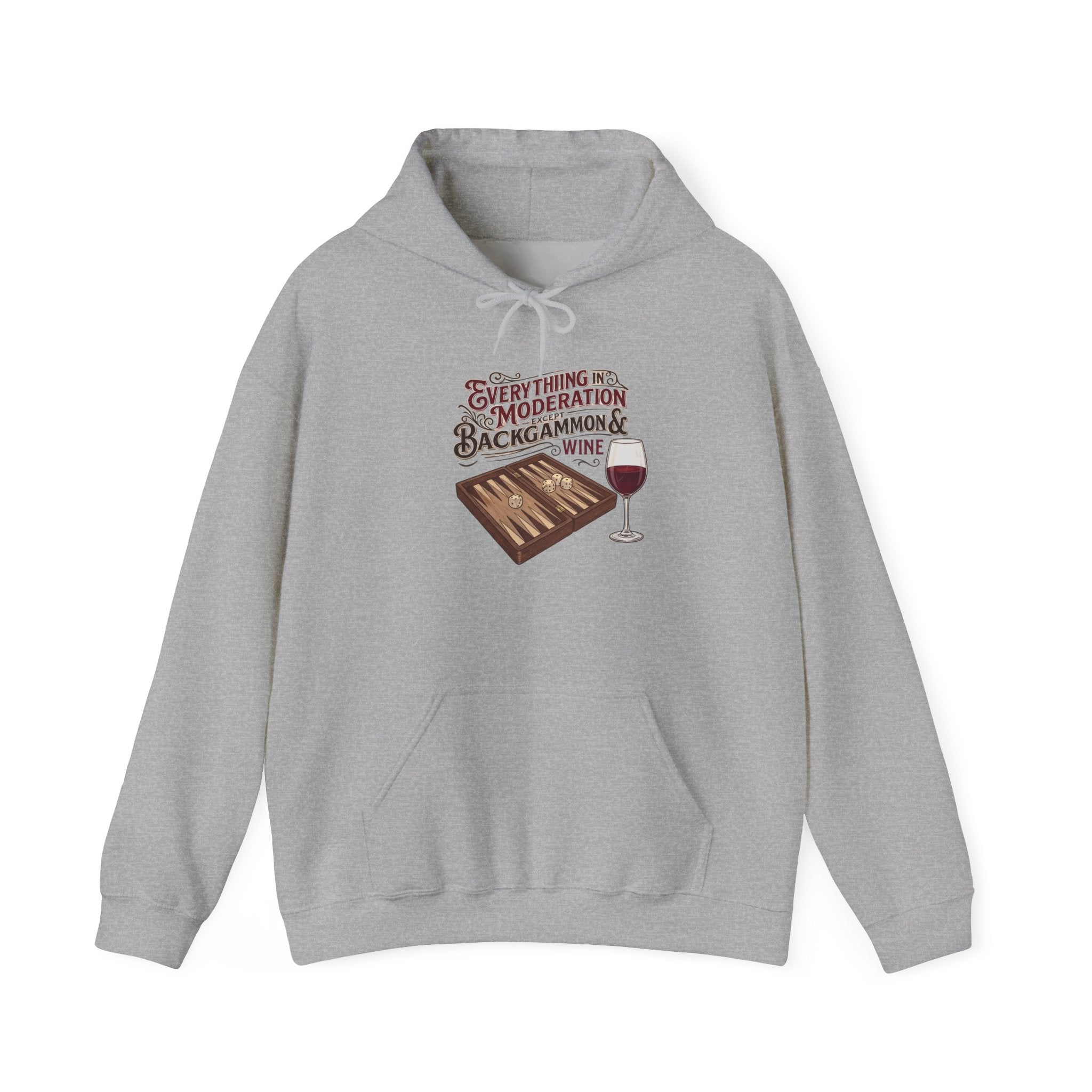 Everything In Moderation Except Backgammon And Wine Unisex Heavy Blend™ Hooded Sweatshirt – Casual Game Night Sweatshirt