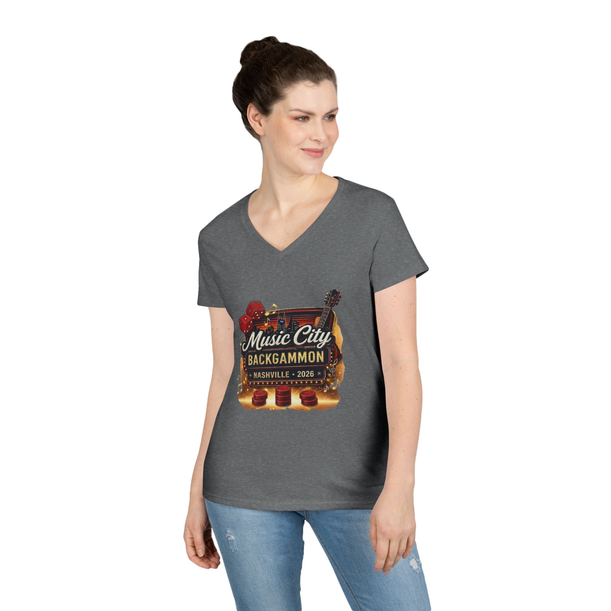 Music City Backgammon Nashville 2026 — Ladies' V-Neck T-Shirt