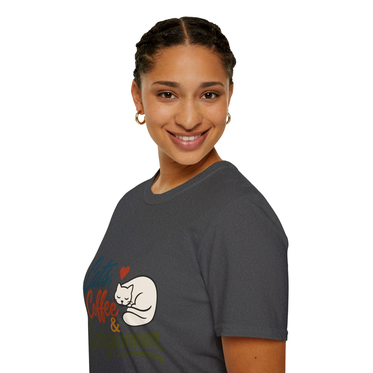 Cats, Coffee & Backgammon 2 T-Shirt — Retro Cat Lover Tee