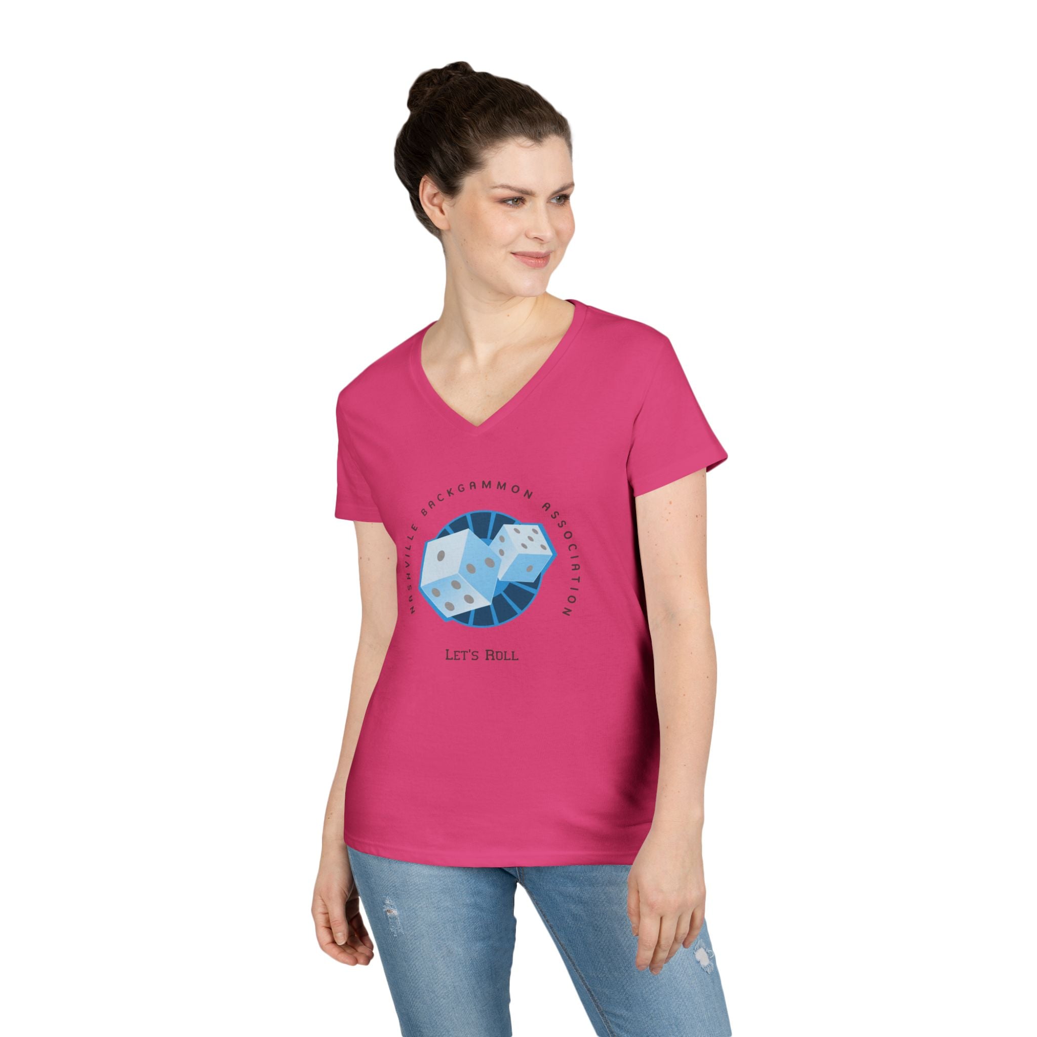 Nashville Backgammon Association Ladies' V-Neck T-Shirt — 'Let's Roll'  Gaming Tee