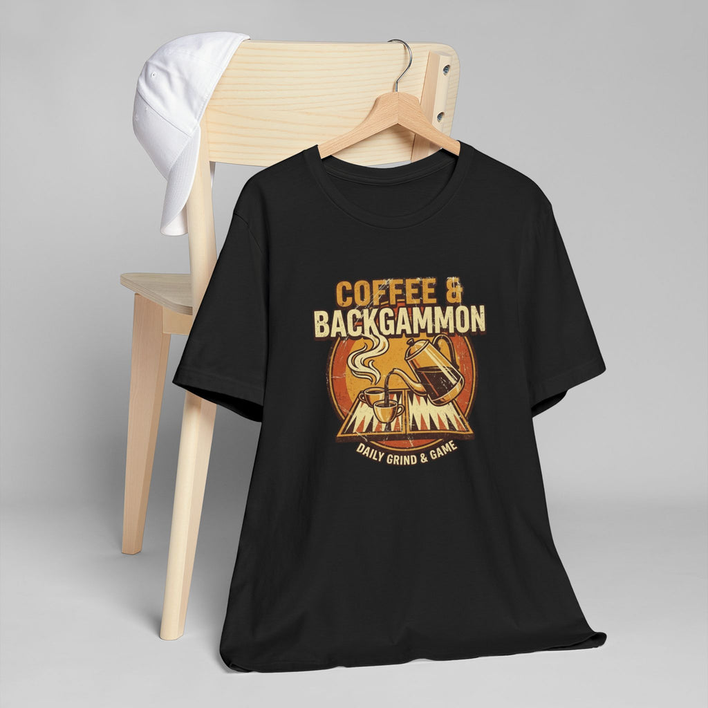 Coffee & Backgammon Unisex Jersey T-Shirt— Retro Game Night Tee