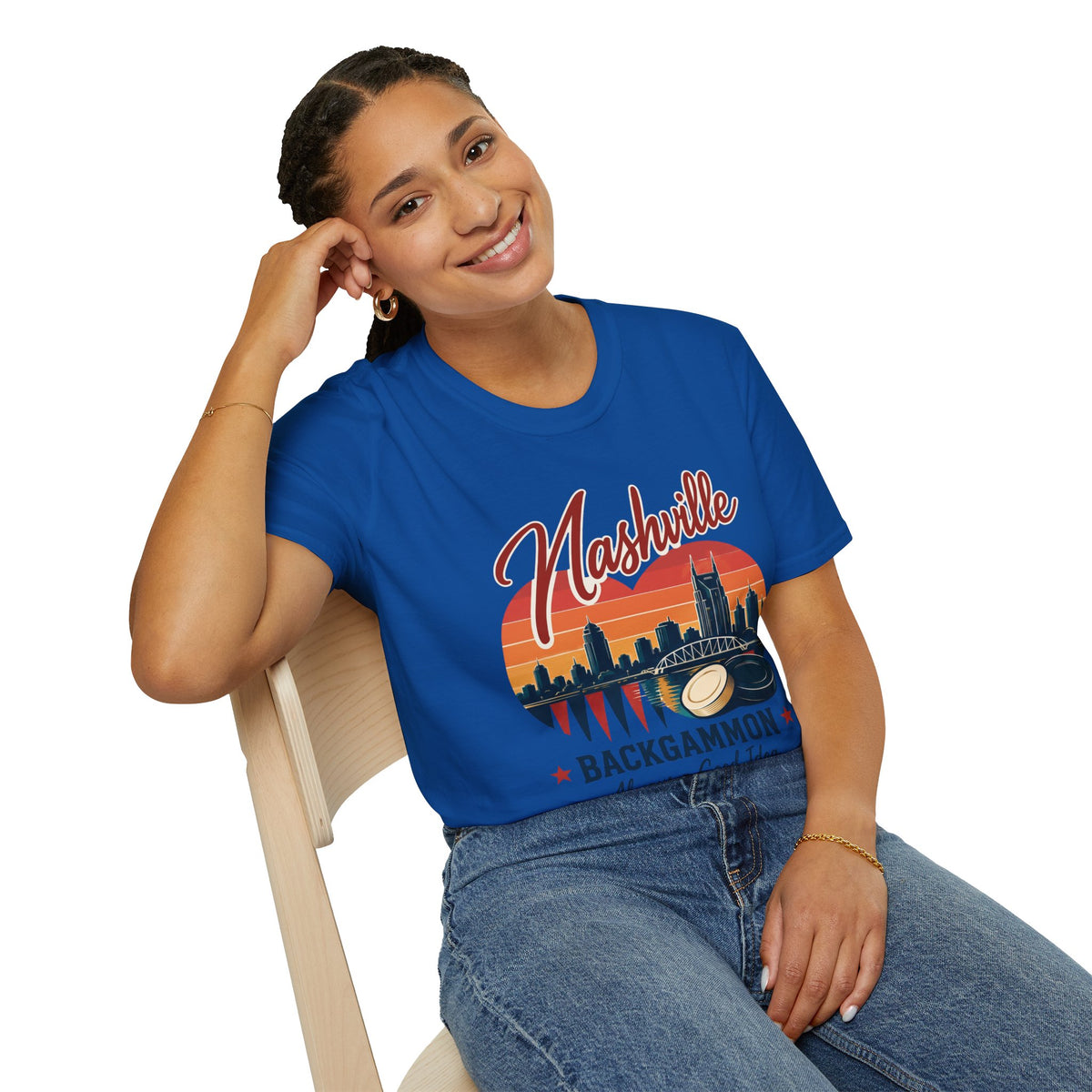 Nashville Backgammon T‑Shirt — Vintage Skyline Game Night Tee