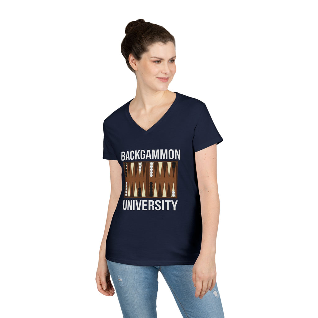 Backgammon University Ladies' V-Neck T-Shirt — Backgammon Board Graphic Tee