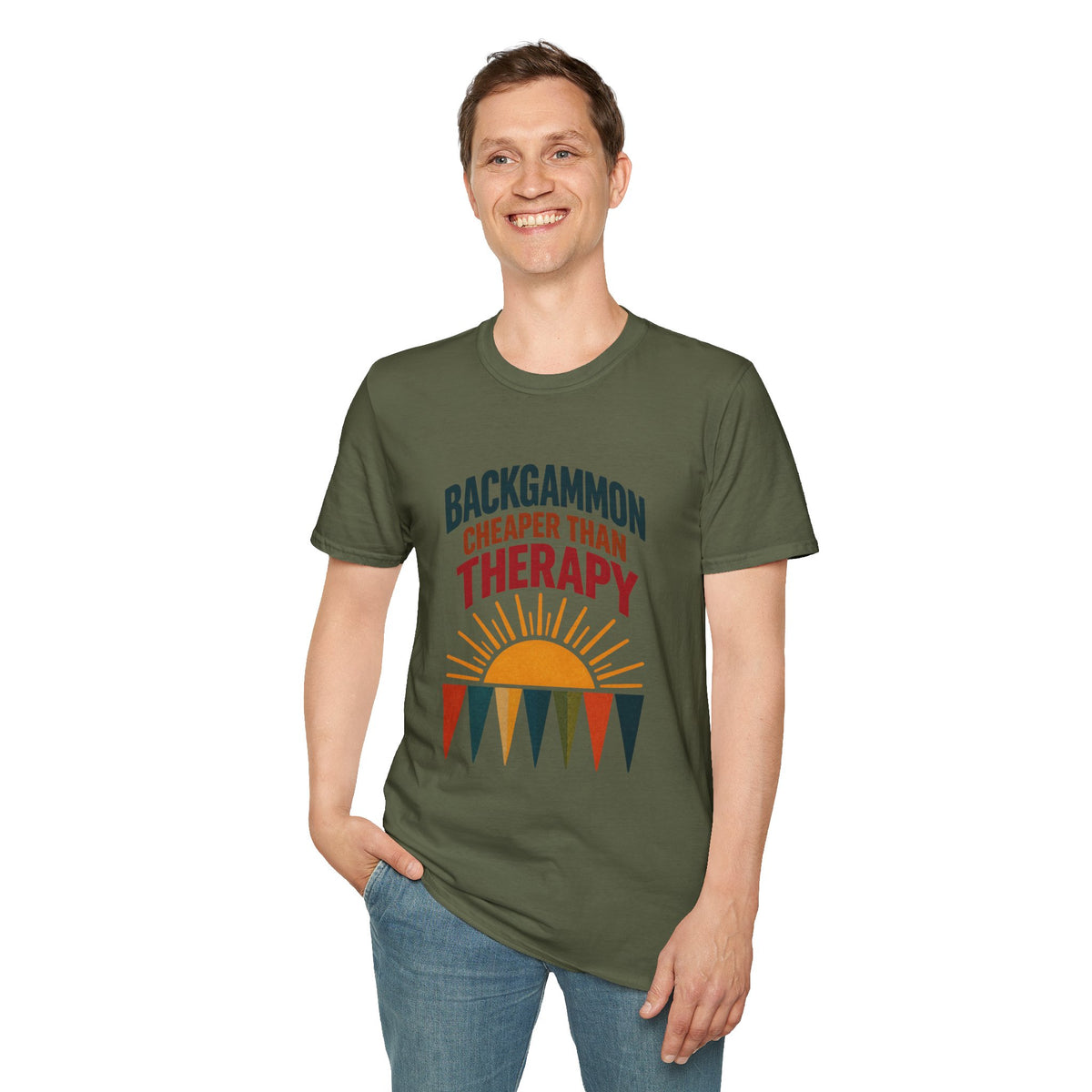 Backgammon Cheaper Than Therapy T-Shirt – Retro Sunset Board Game Tee