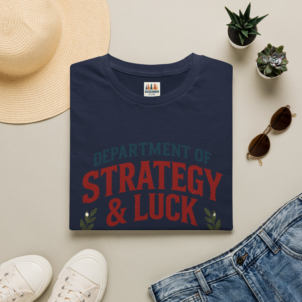 Backgammon T-Shirt — "Department of Strategy & Luck" Vintage Game Tee