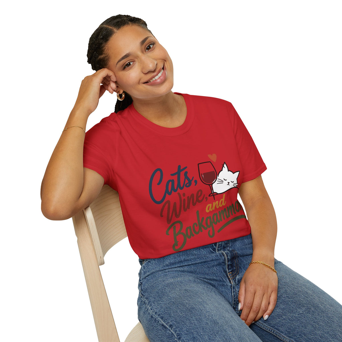 Cats, Wine & Backgammon T-Shirt — Funny Cat Lover Graphic Tee