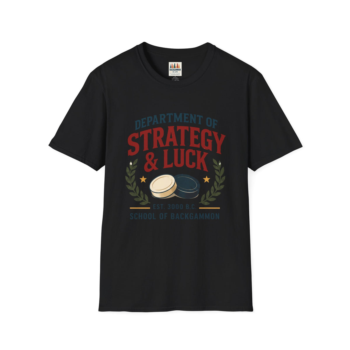 Backgammon T-Shirt — "Department of Strategy & Luck" Vintage Game Tee