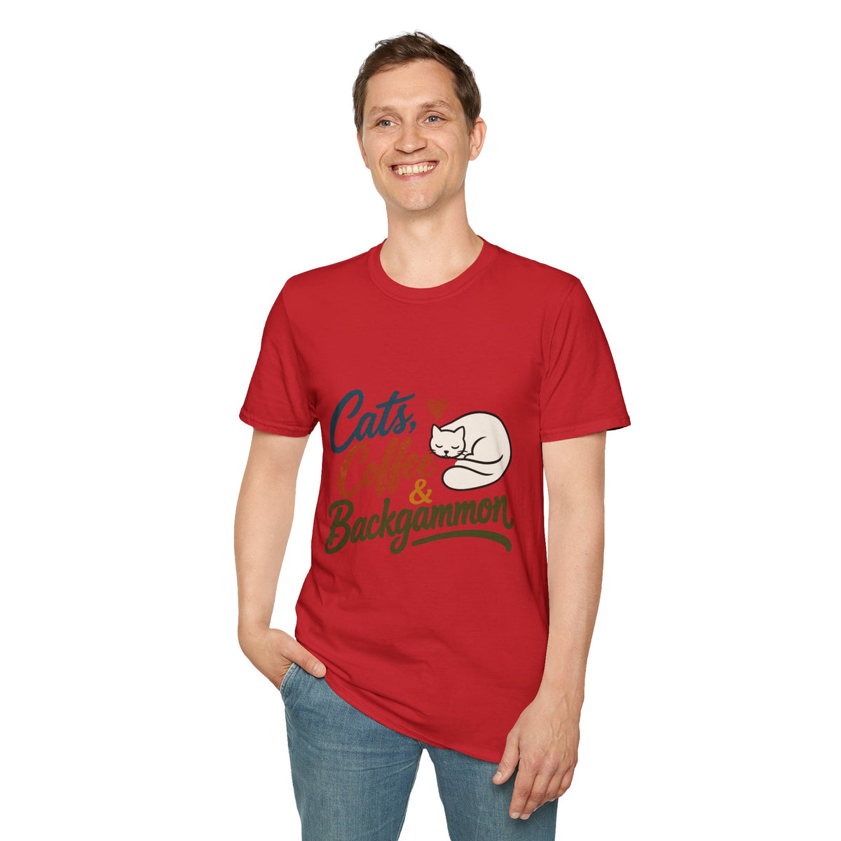 Cats, Coffee & Backgammon 2 T-Shirt — Retro Cat Lover Tee
