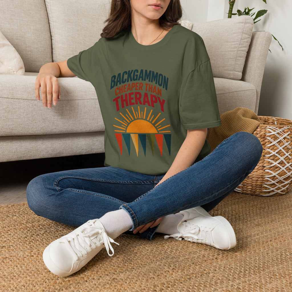 Backgammon Cheaper Than Therapy T-Shirt – Retro Sunset Board Game Tee
