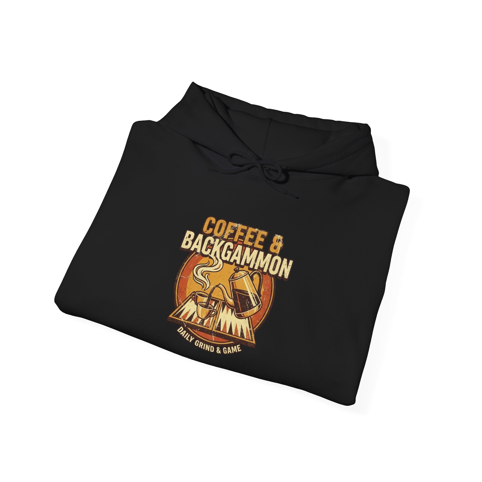 Coffee & Backgammon Unisex Heavy Blend™ Hooded Sweatshirt — Retro Coffee Lovers Game Night Sweatshirt