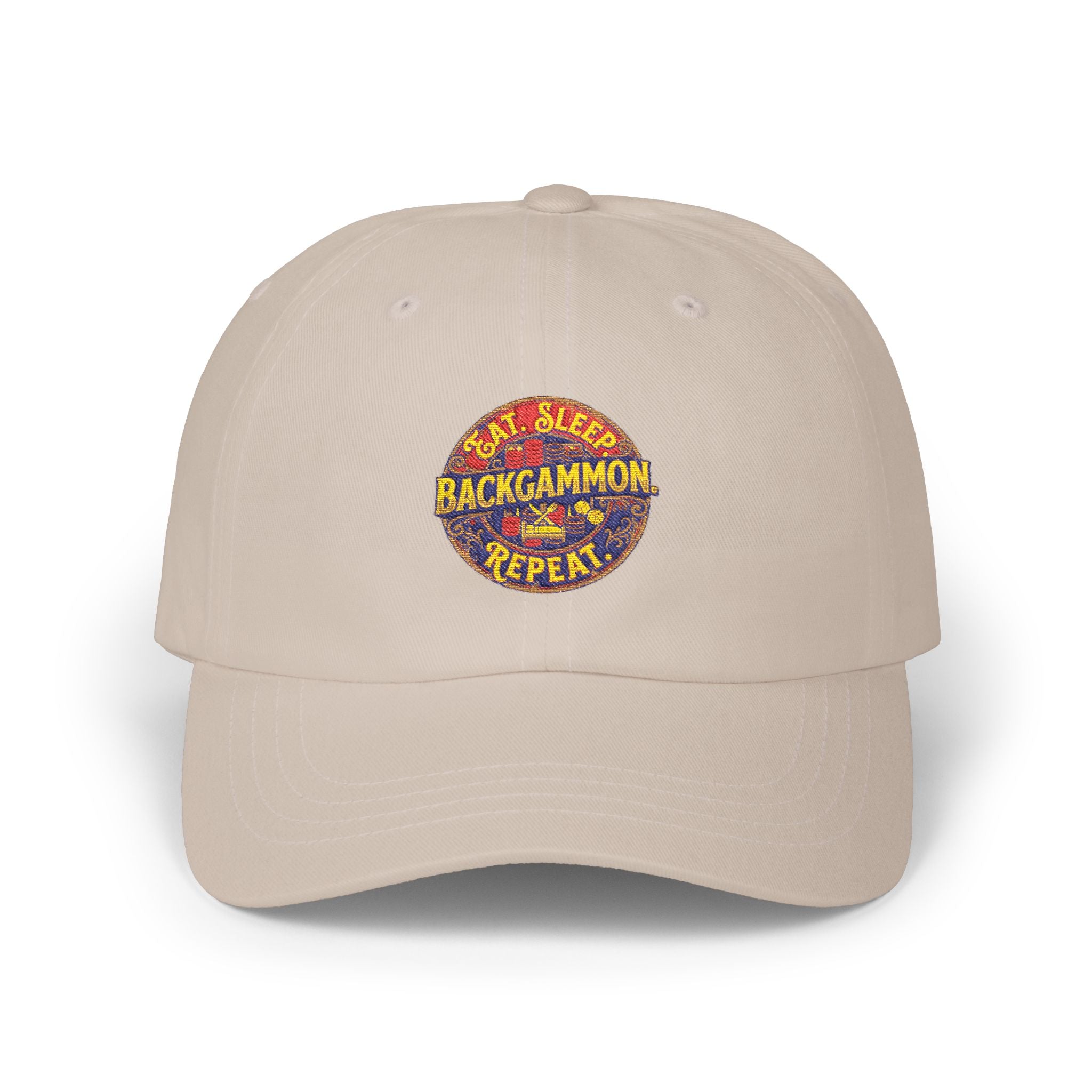 Eat. Sleep. Backgammon. Repeat. Cap — Embroidered Baseball Hat