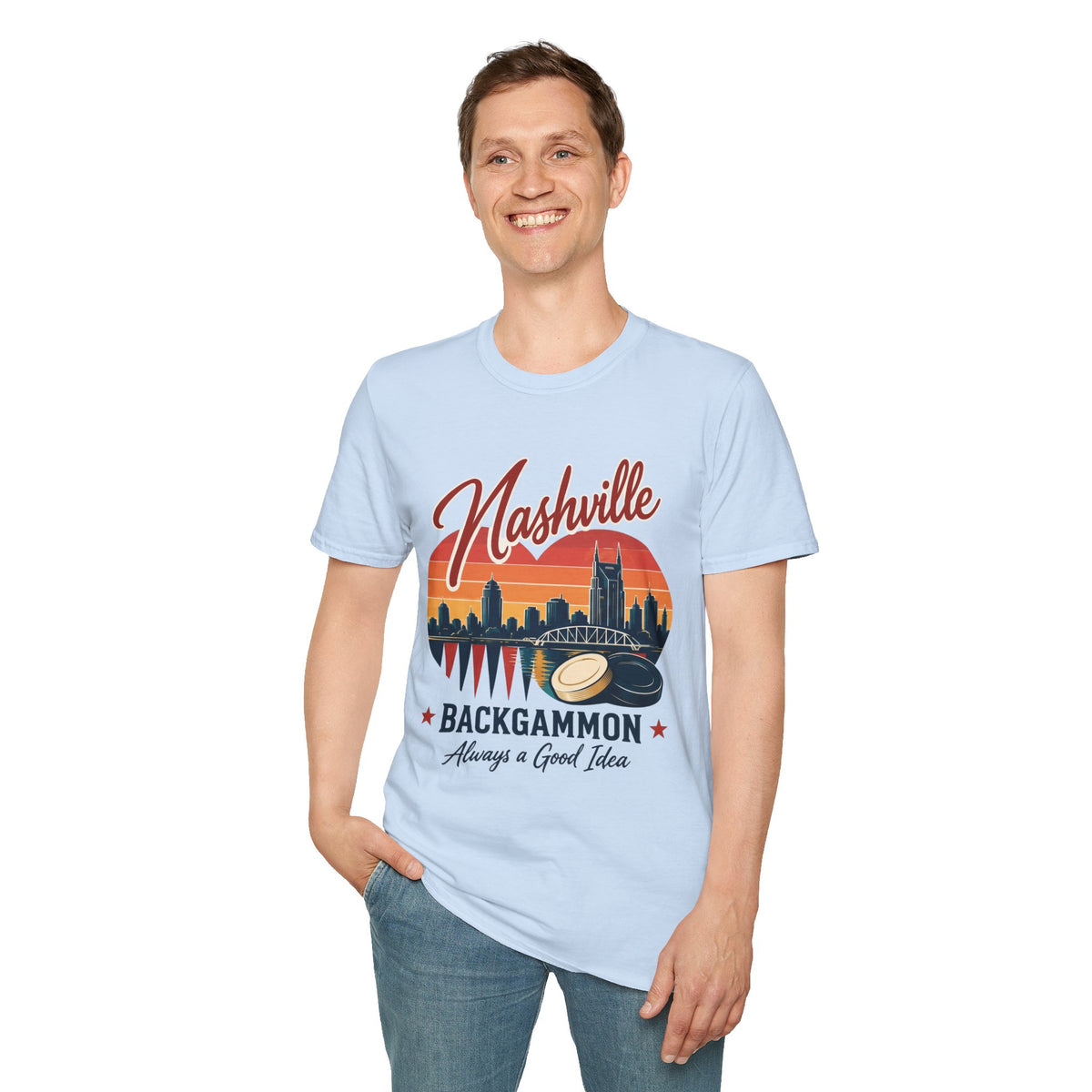 Nashville Backgammon T‑Shirt — Vintage Skyline Game Night Tee