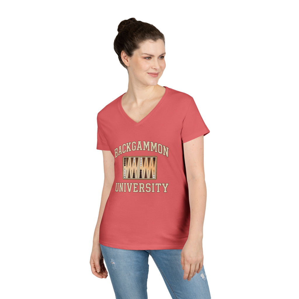 Backgammon University 2 Ladies' V-Neck T-Shirt — Backgammon Board Graphic Tee