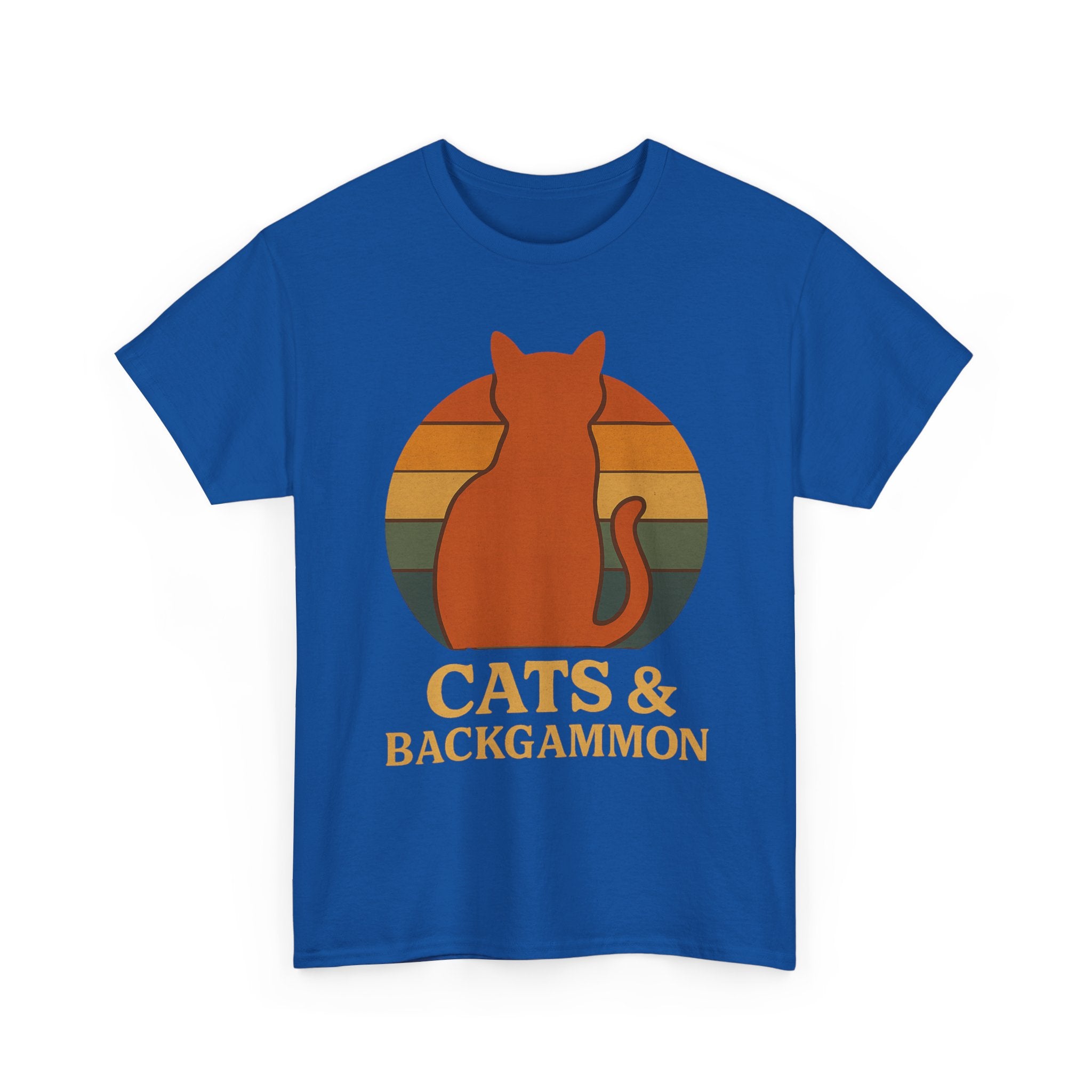 Retro Cat Silhouette Cats & Backgammon T-Shirt | Vintage Sunset Cat Tee