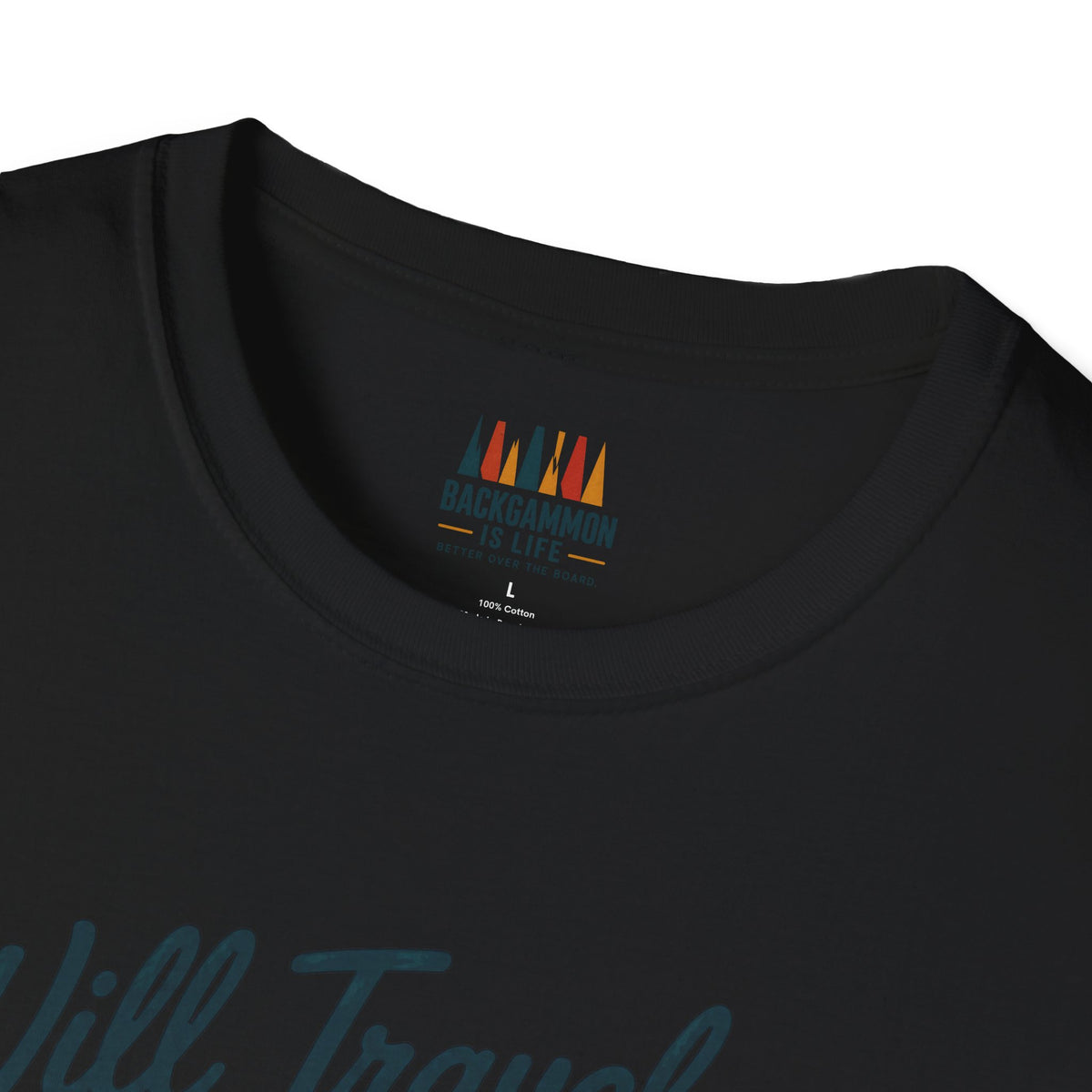 Backgammon Travel T-Shirt — "Will Travel for Backgammon" Vintage Suitcase Design