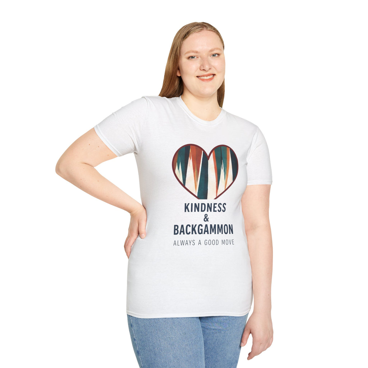 Backgammon Heart T-Shirt — "Kindness & Backgammon: Always a Good Move"