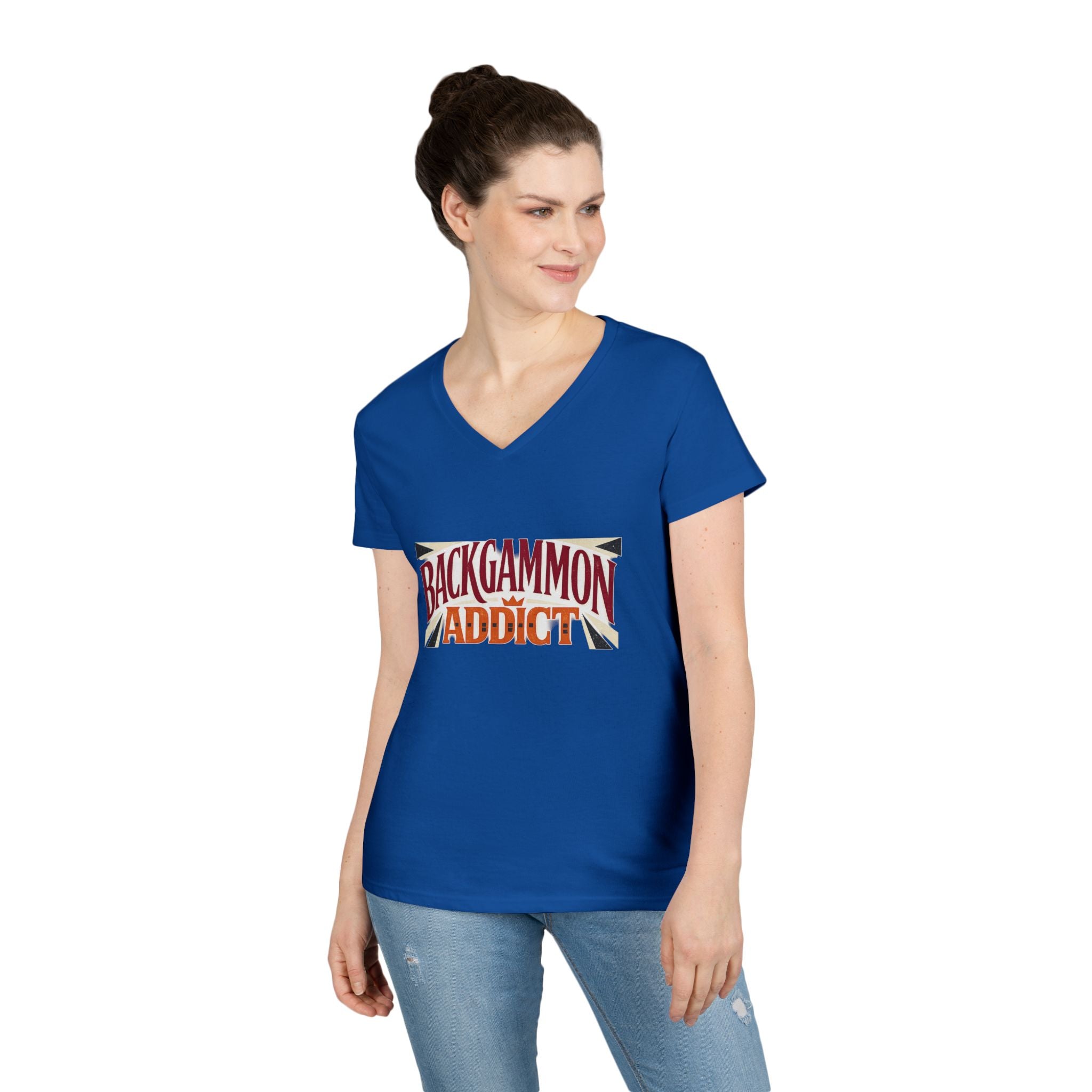 Backgammon Addict Ladies' V-Neck T-Shirt — Retro Game Lover Tee