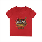 Music City Backgammon Open Ladies' V-Neck T-Shirt — Nashville Guitar & Dice Tournament Tee