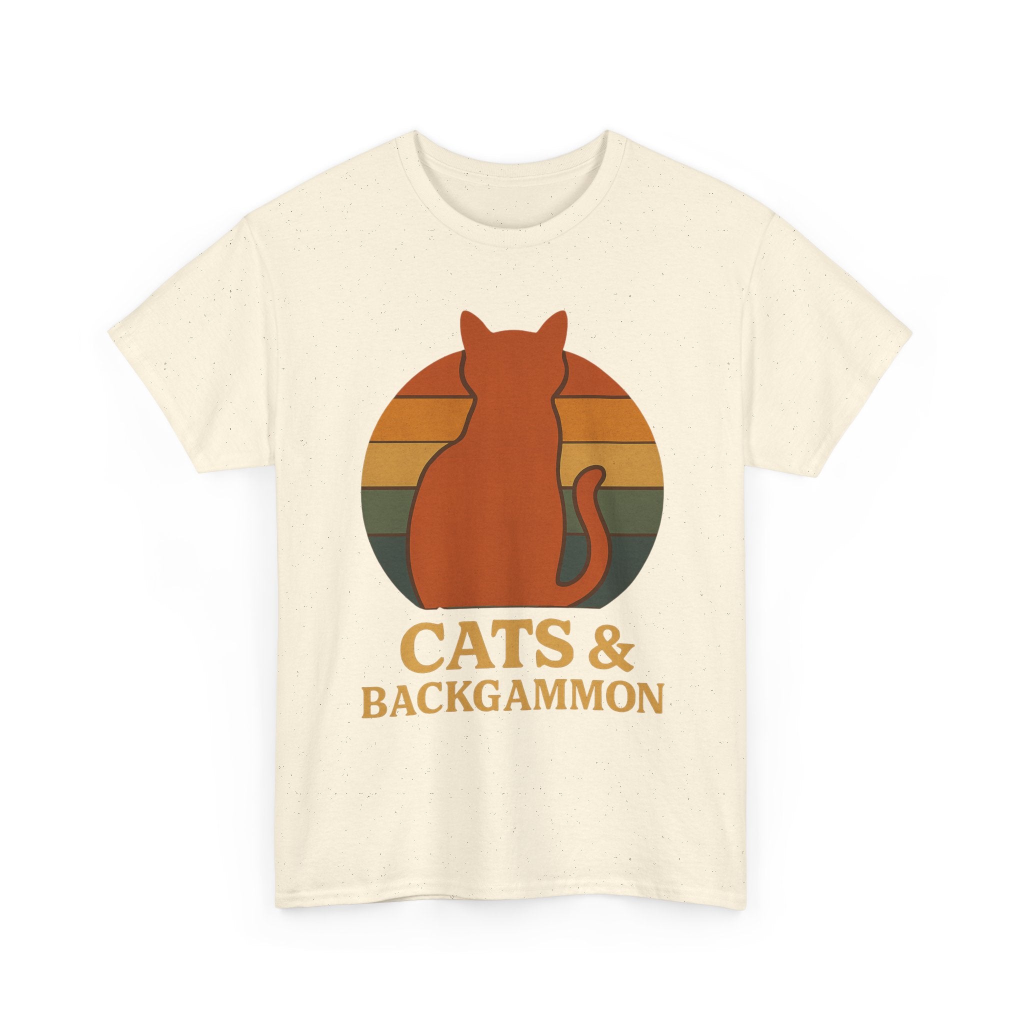 Retro Cat Silhouette Cats & Backgammon T-Shirt | Vintage Sunset Cat Tee