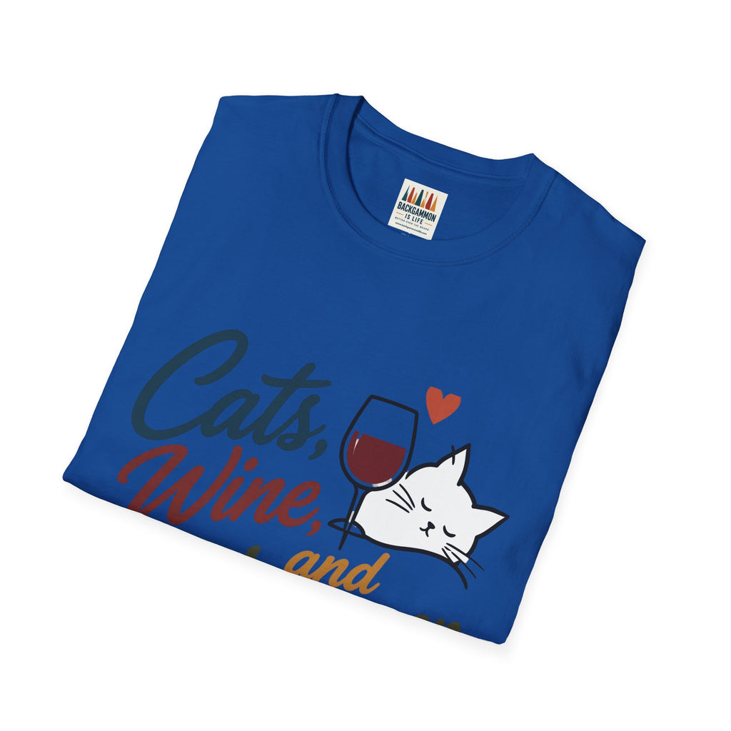 Cats, Wine & Backgammon T-Shirt — Funny Cat Lover Graphic Tee