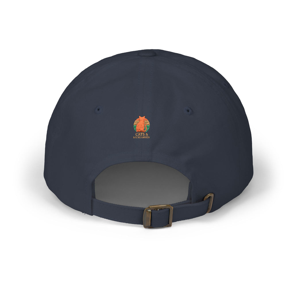 Cats & Backgammon Dad Cap — Retro Orange Cat Embroidered Baseball Hat
