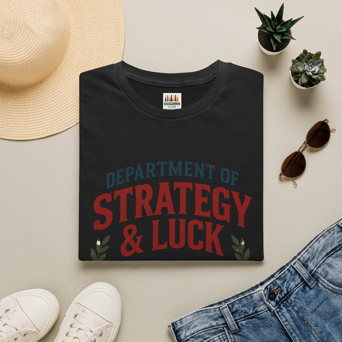 Backgammon T-Shirt — "Department of Strategy & Luck" Vintage Game Tee