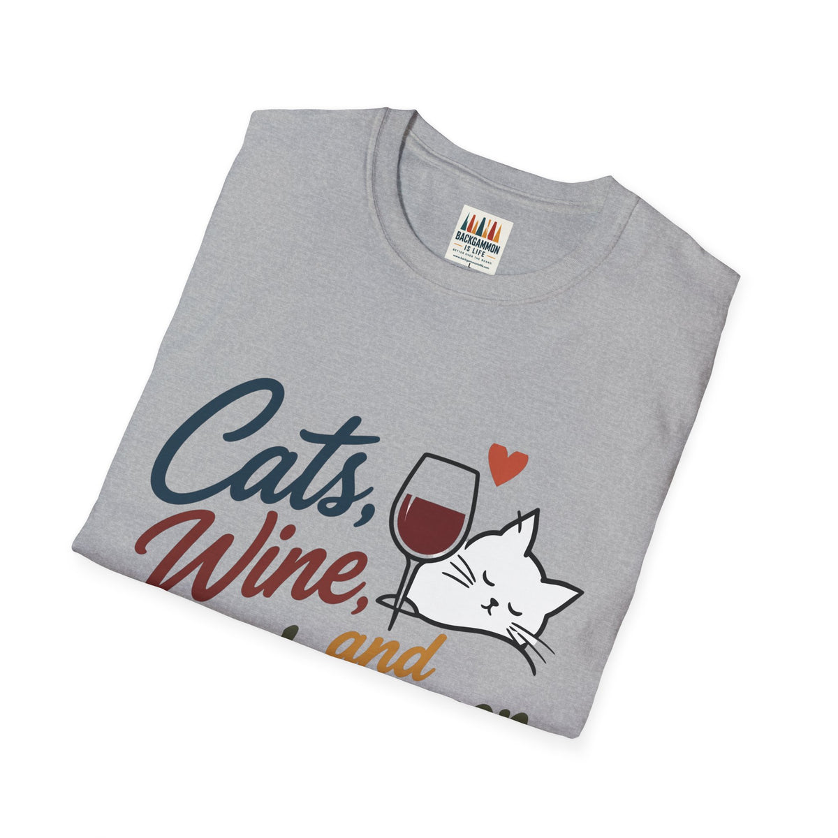 Cats, Wine & Backgammon T-Shirt — Funny Cat Lover Graphic Tee