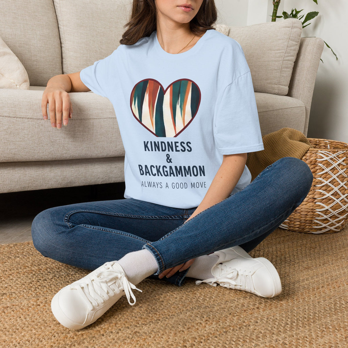 Backgammon Heart T-Shirt — "Kindness & Backgammon: Always a Good Move"