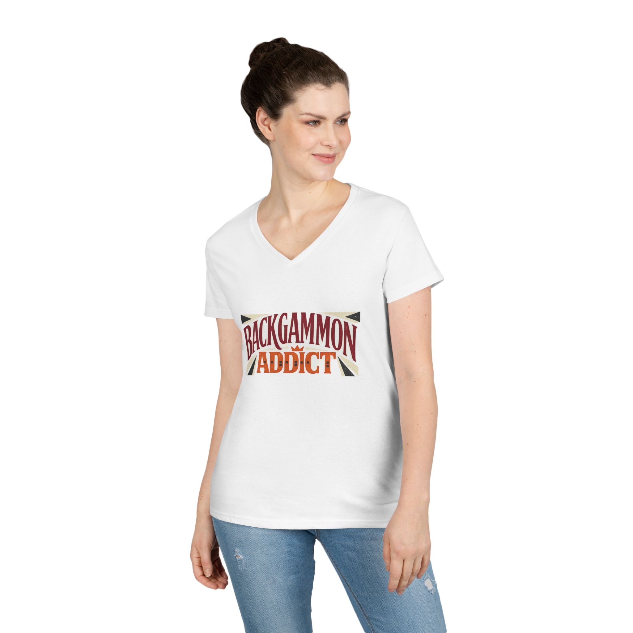 Backgammon Addict Ladies' V-Neck T-Shirt — Retro Game Lover Tee