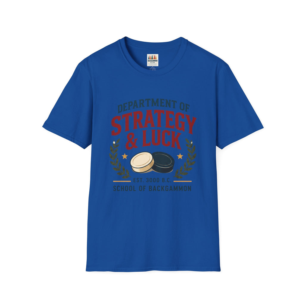 Backgammon T-Shirt — "Department of Strategy & Luck" Vintage Game Tee