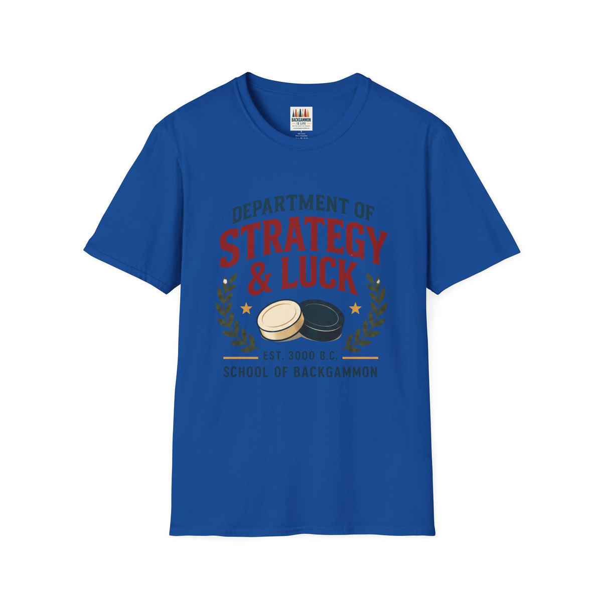 Backgammon T-Shirt — "Department of Strategy & Luck" Vintage Game Tee
