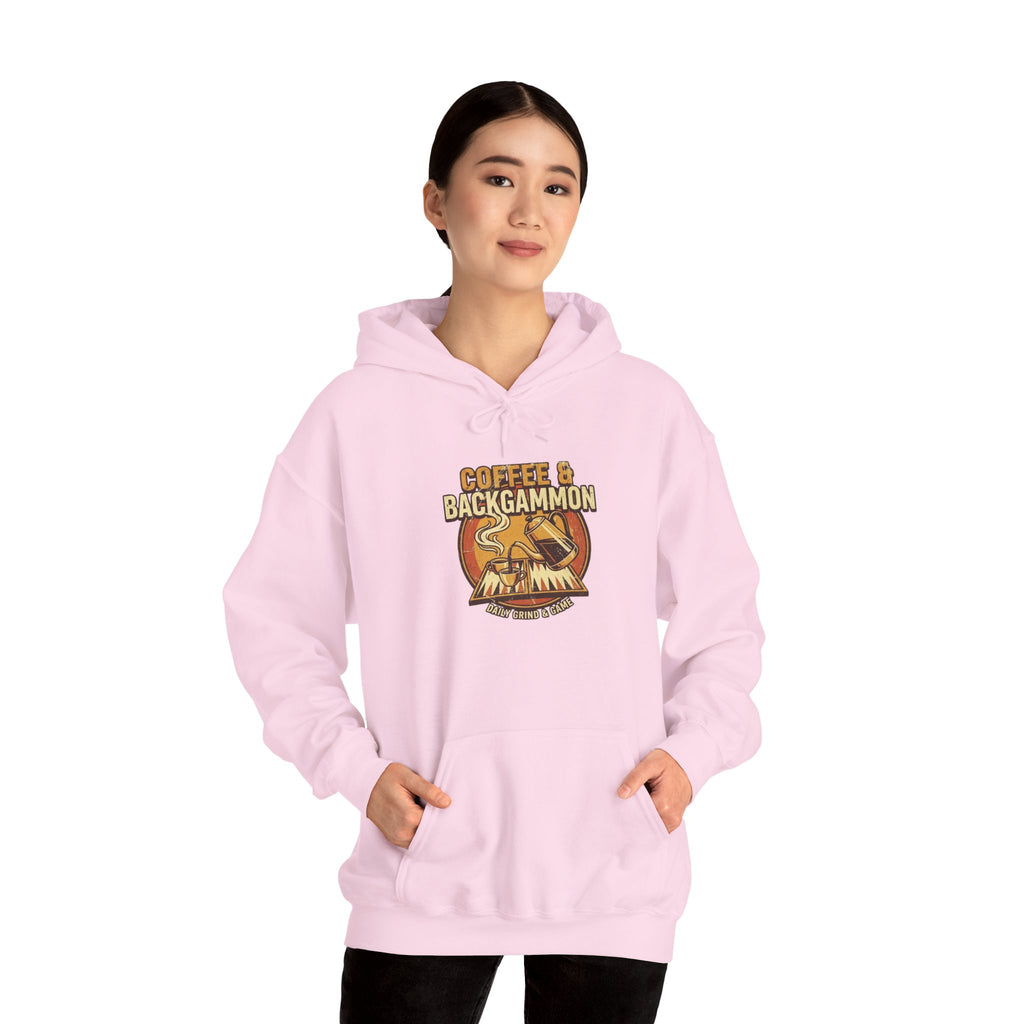 Coffee & Backgammon Unisex Heavy Blend™ Hooded Sweatshirt — Retro Coffee Lovers Game Night Sweatshirt
