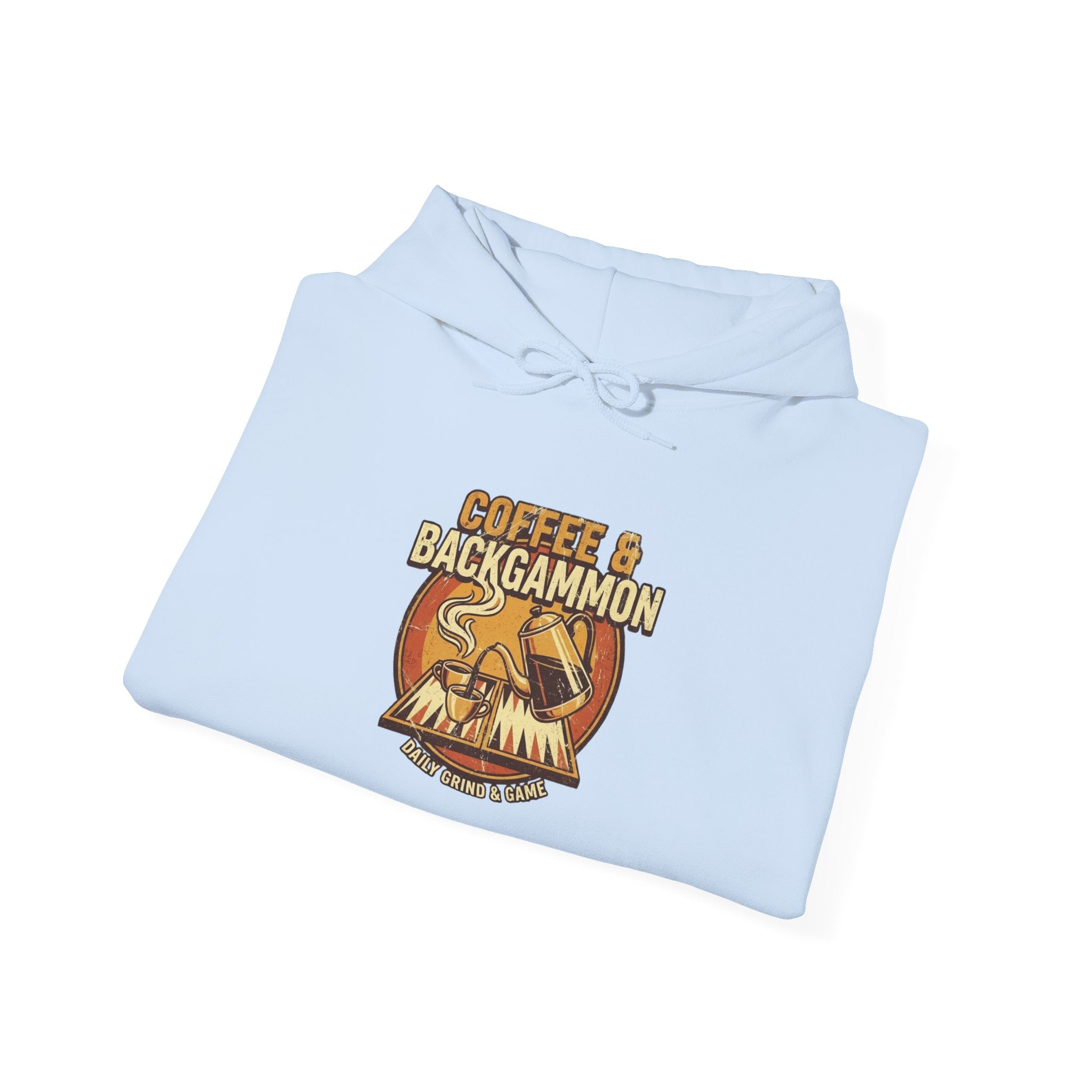 Coffee & Backgammon Unisex Heavy Blend™ Hooded Sweatshirt — Retro Coffee Lovers Game Night Sweatshirt