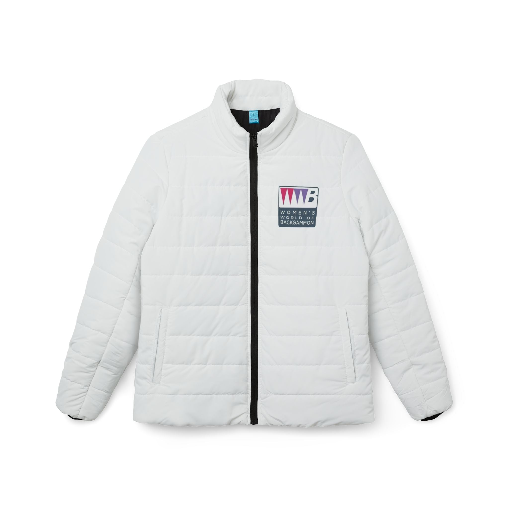 Women’s Puffer Jacket — WWB “Women’s World of Backgammon” Logo Winter Coat