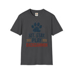 Backgammon T-Shirt — "Sit. Stay. Play Backgammon" Paw Print Tee