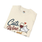 Cats, Wine & Backgammon T-Shirt — Funny Cat Lover Graphic Tee