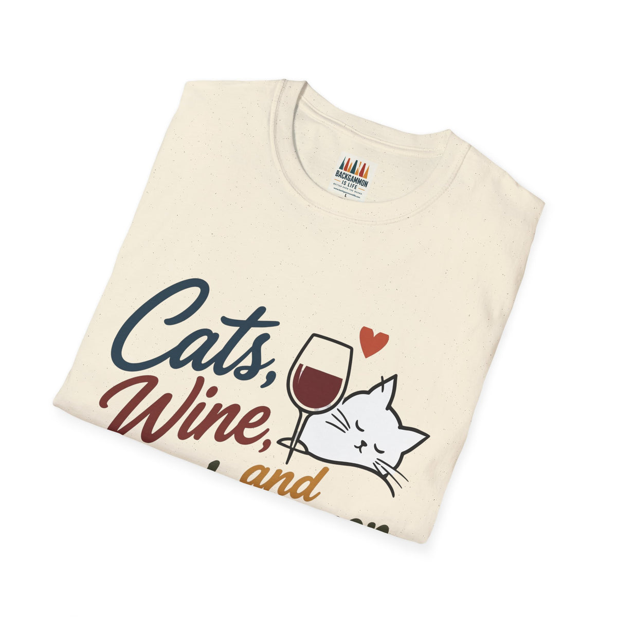 Cats, Wine & Backgammon T-Shirt — Funny Cat Lover Graphic Tee