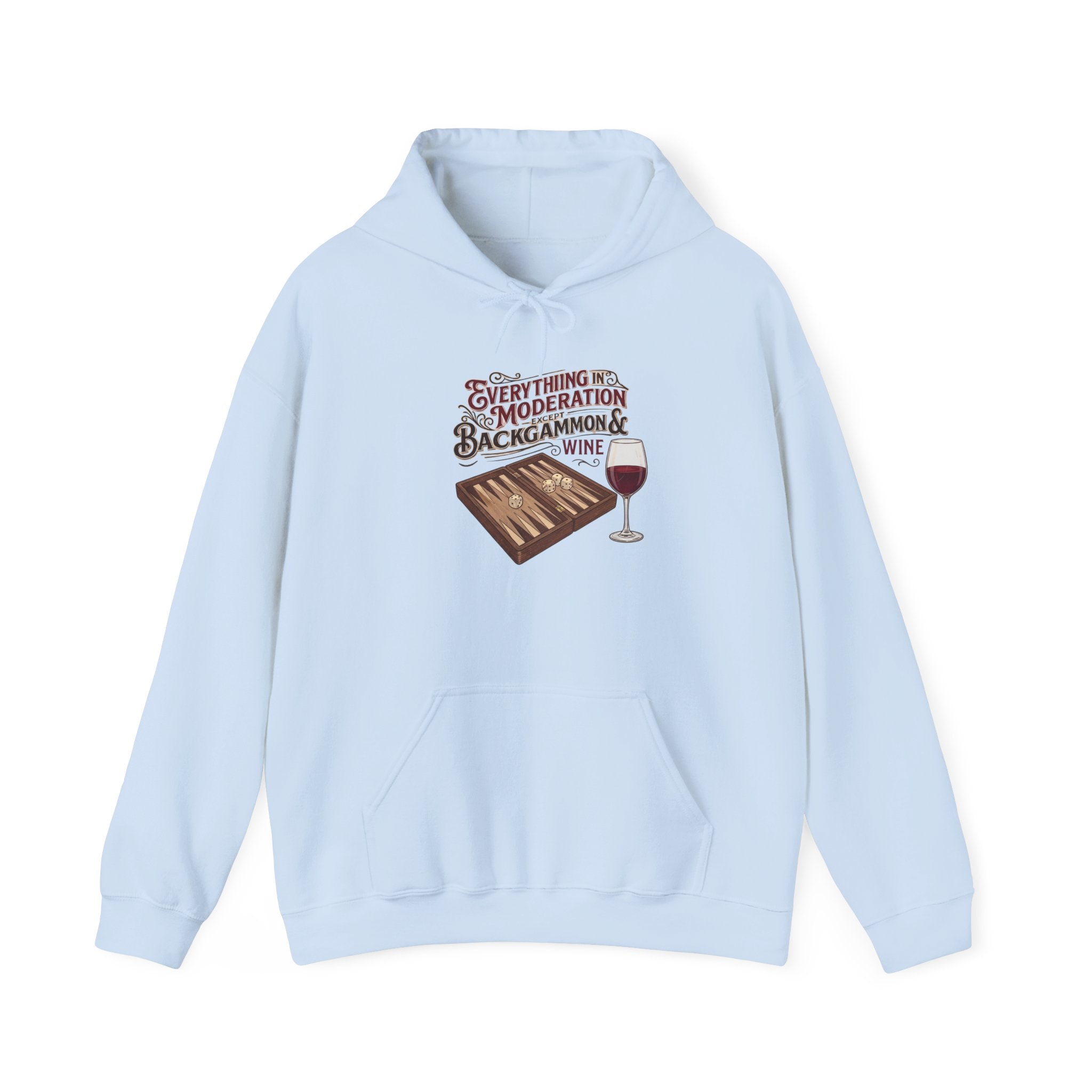 Everything In Moderation Except Backgammon And Wine Unisex Heavy Blend™ Hooded Sweatshirt – Casual Game Night Sweatshirt