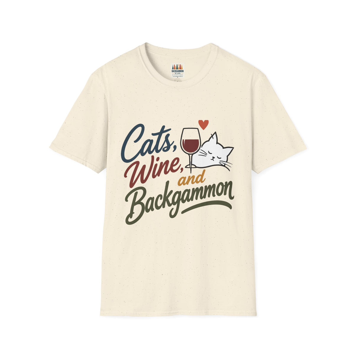 Cats, Wine & Backgammon T-Shirt — Funny Cat Lover Graphic Tee